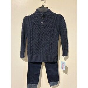 NWT Cat & Jack Blue Knit Sweater & Navy Pants Outfit - 4T